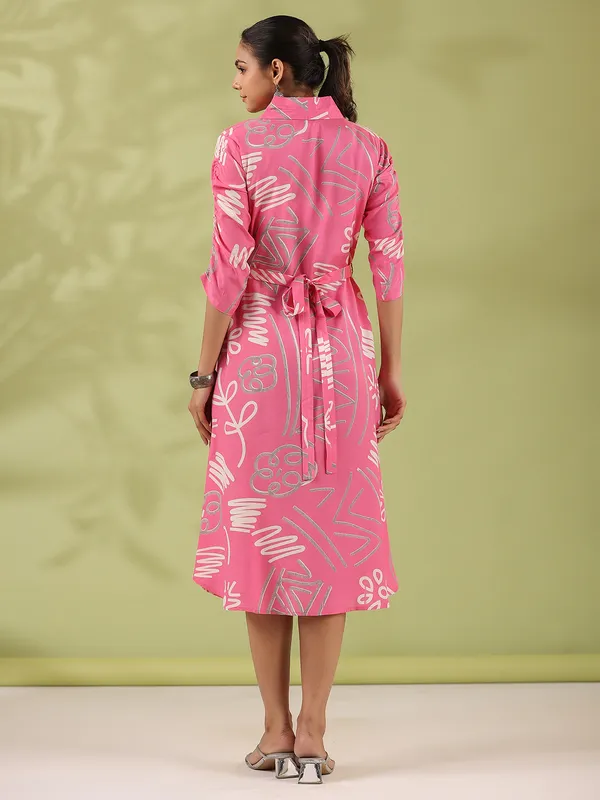Latest baby pink printed silk kurti