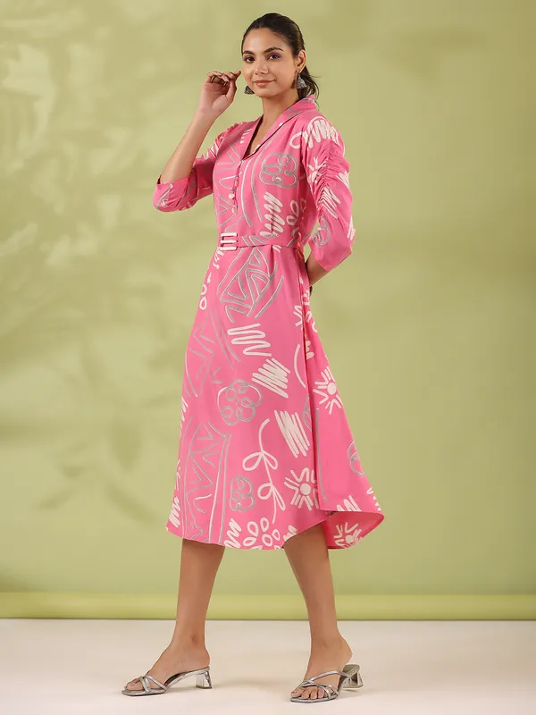 Latest baby pink printed silk kurti