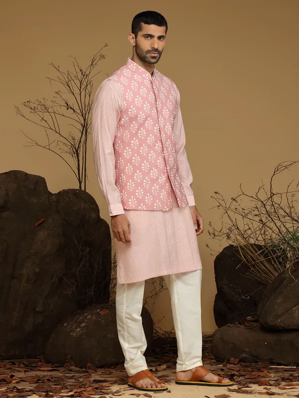 Latest baby pink silk waistcoat set
