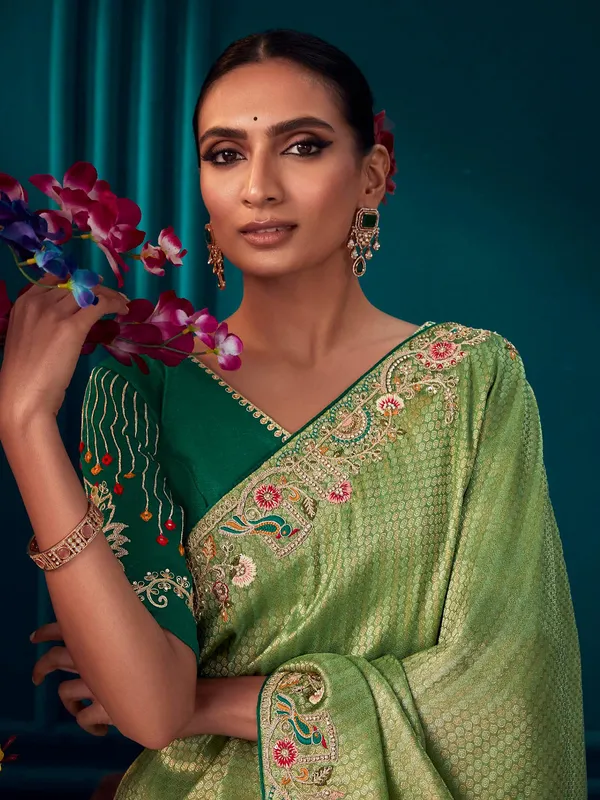 Latest banarasi silk pista green saree