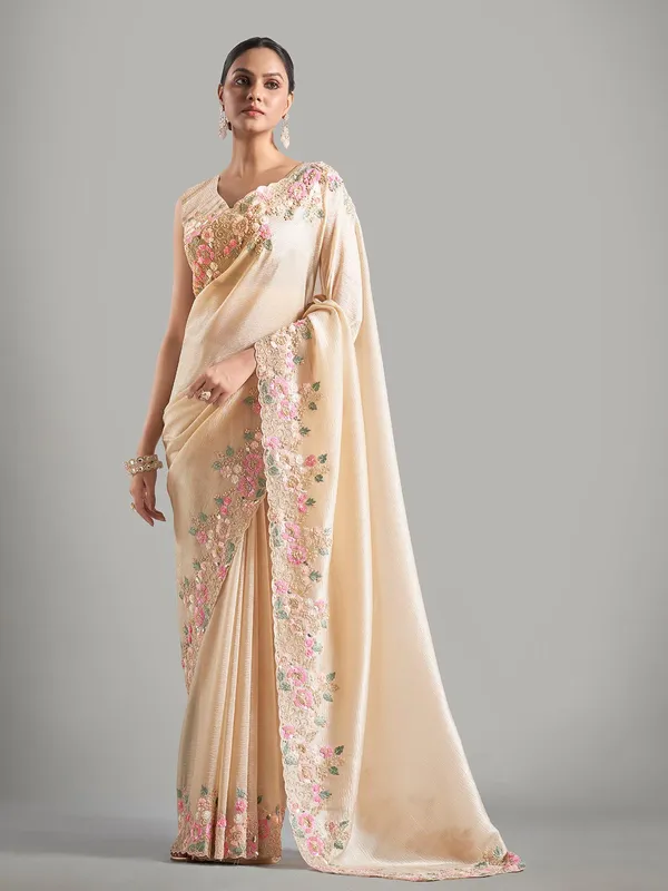 Latest beige chiffon saree