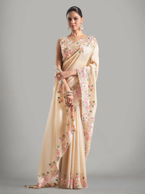 Latest beige chiffon saree