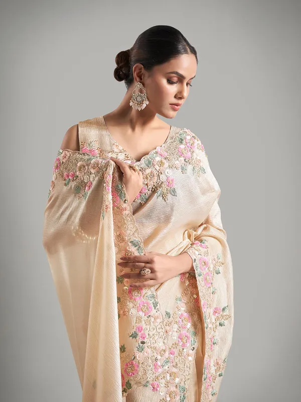 Latest beige chiffon saree