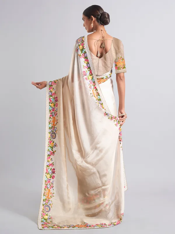 Latest beige chiffon saree for festive