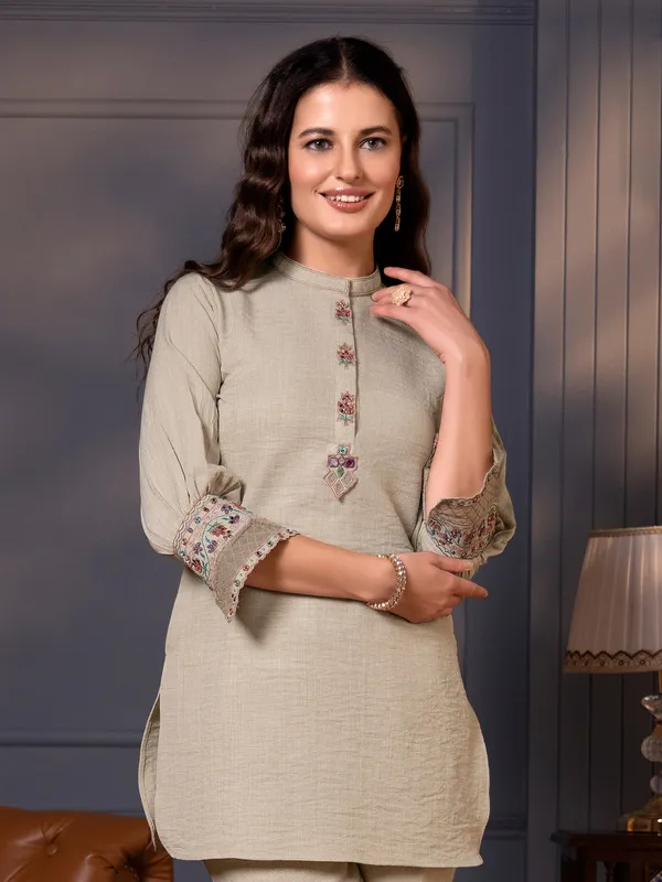 Latest beige co ord set in cotton