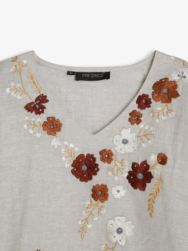 Latest beige cotton embroidery top