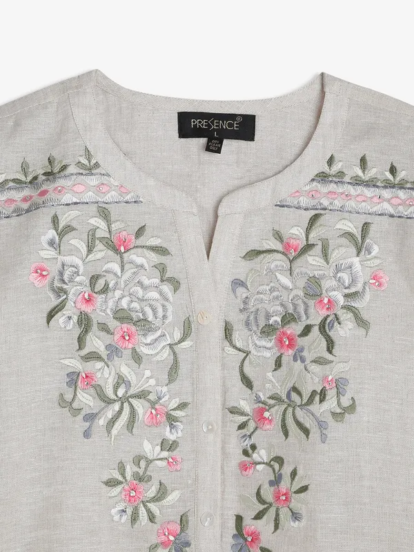 Latest beige embroidery cotton top
