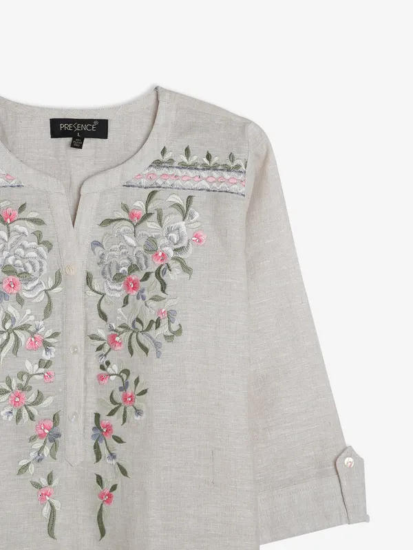 Latest beige embroidery cotton top