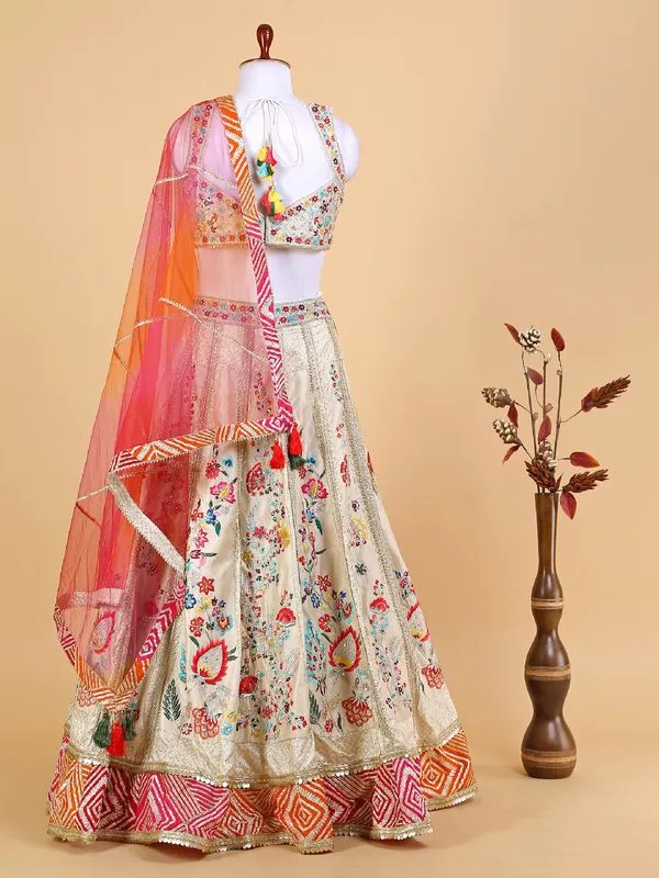 Latest beige lehenga choli with embroidery
