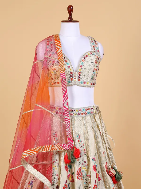 Latest beige lehenga choli with embroidery