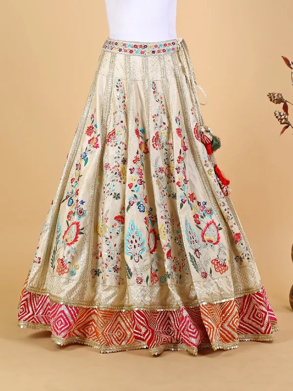 Latest beige lehenga choli with embroidery
