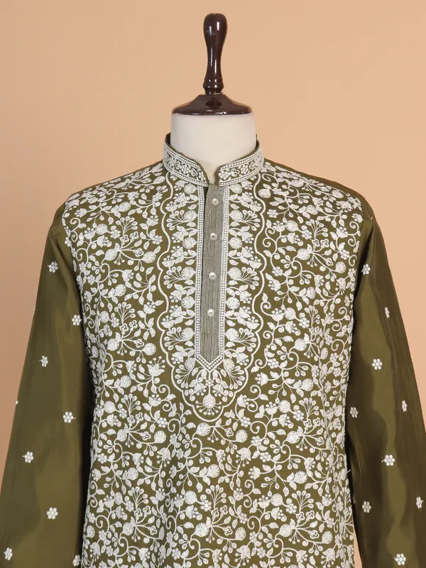 Latest beige plain silk kurta suit