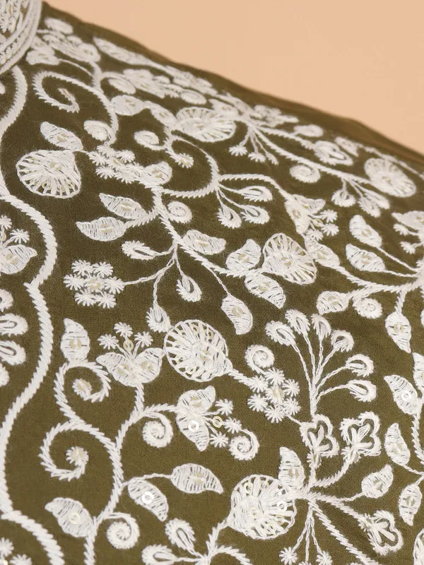 Latest beige plain silk kurta suit