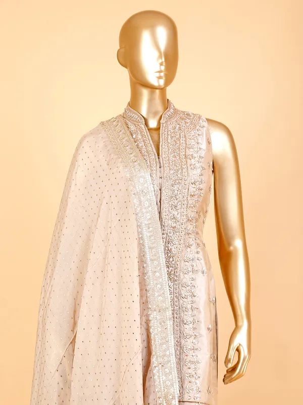 Latest beige raw silk sharara suit