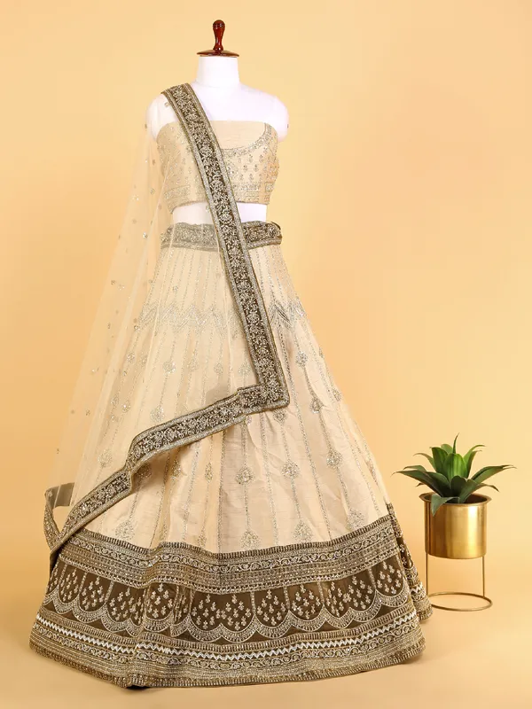 Latest beige raw silk unstitched lehenga choli