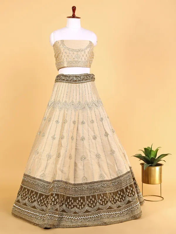 Latest beige raw silk unstitched lehenga choli