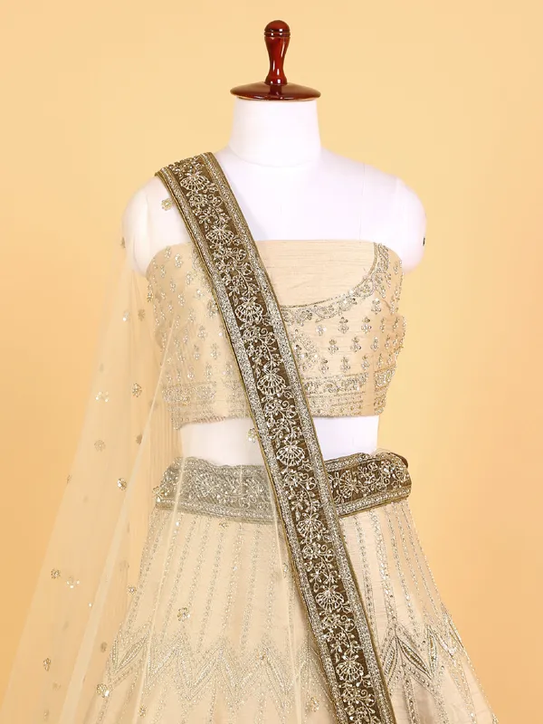 Latest beige raw silk unstitched lehenga choli