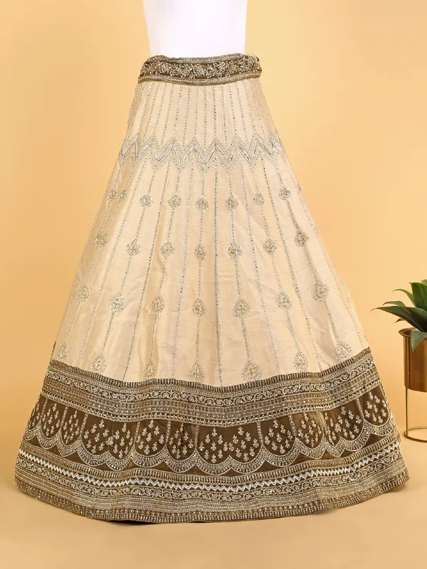 Latest beige raw silk unstitched lehenga choli