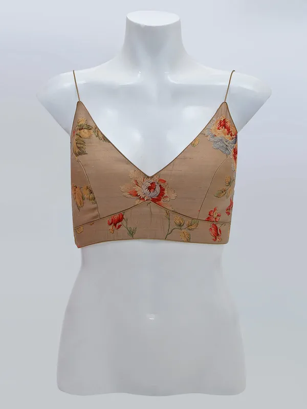 Latest beige shade raw silk ready made blouse