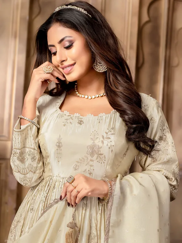 Latest beige silk anarkali suit for wedding