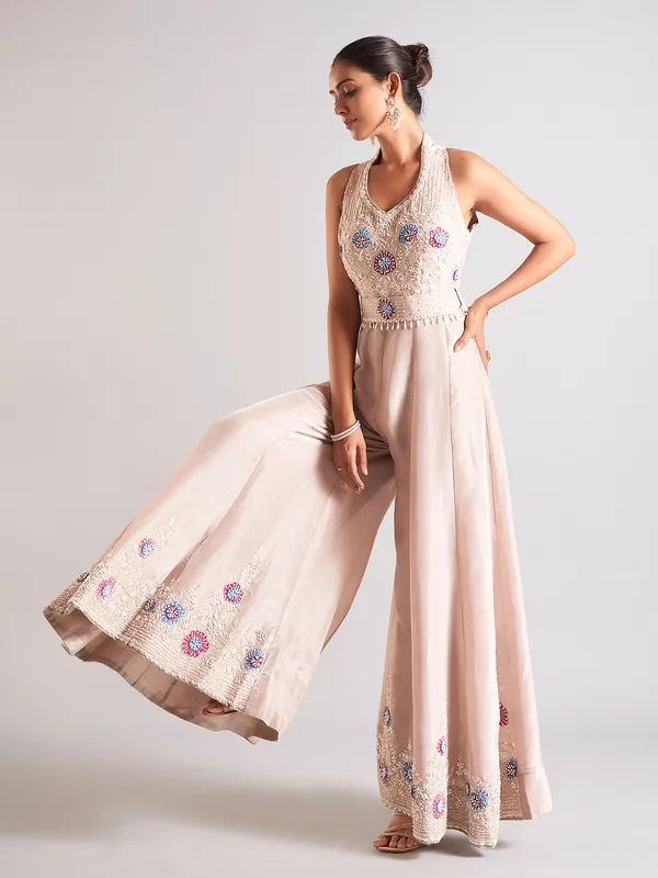 Latest beige silk jump suit