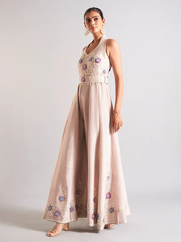 Latest beige silk jump suit