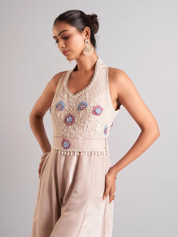 Latest beige silk jump suit