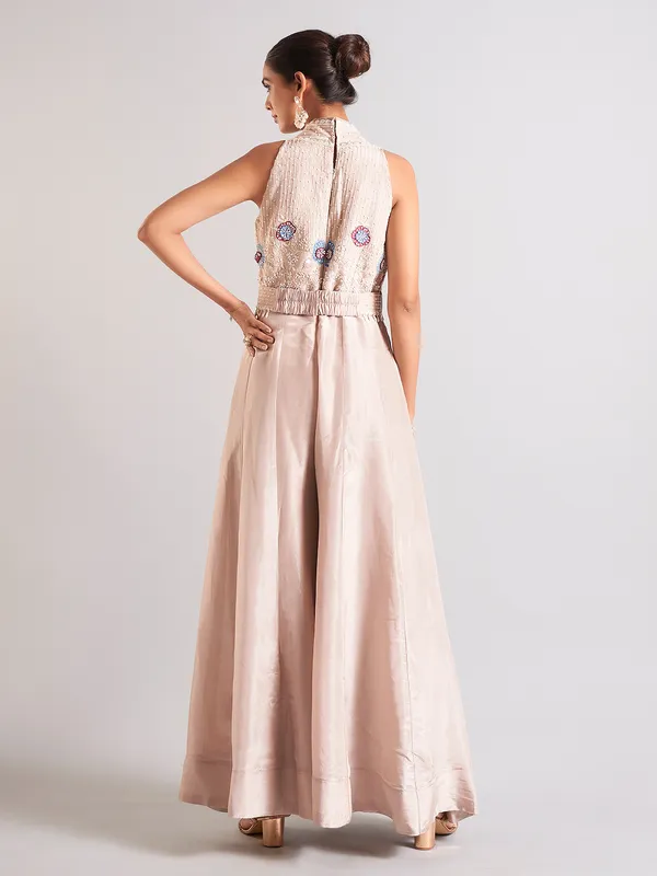 Latest beige silk jump suit