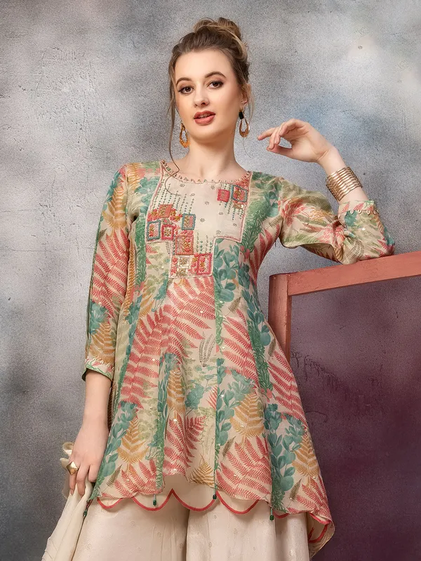 Latest beige silk palazzo salwar suit