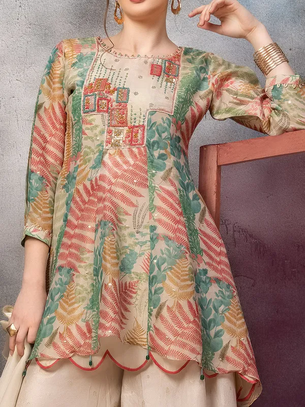 Latest beige silk palazzo salwar suit