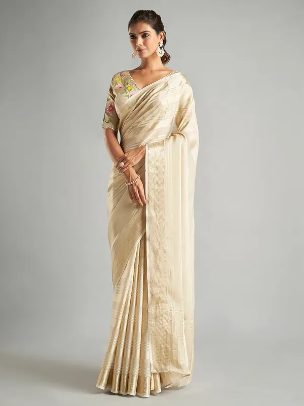 Latest beige tissue silk saree