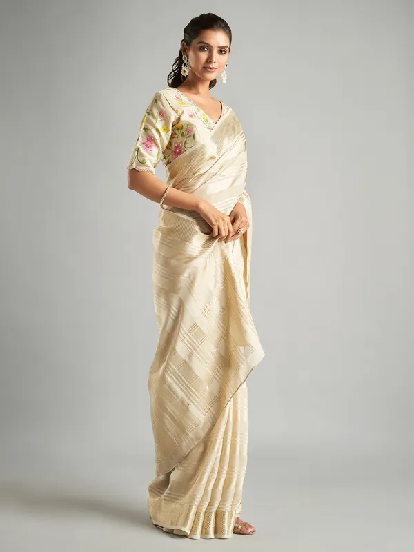 Latest beige tissue silk saree