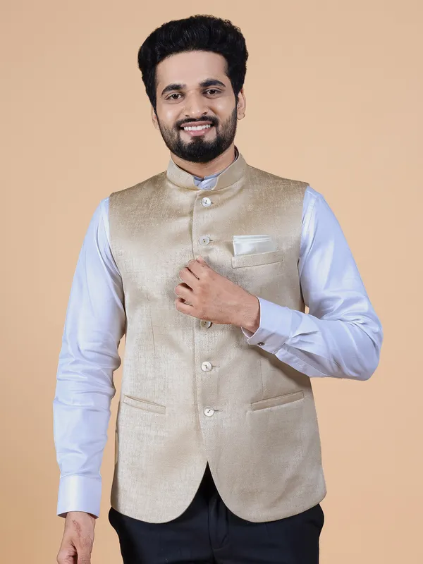 Latest beige waistcoat in silk