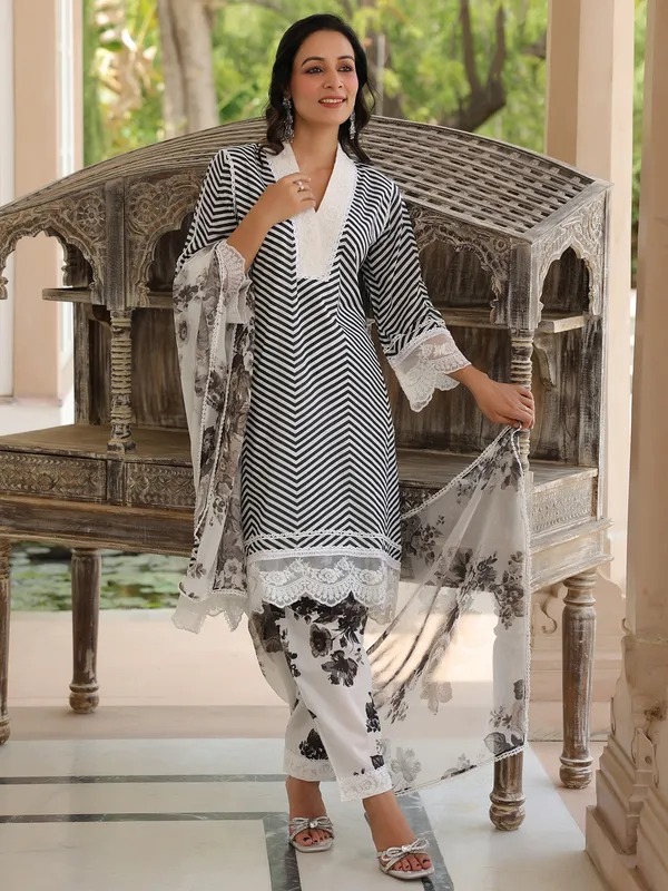 Latest black and white printed kurti set