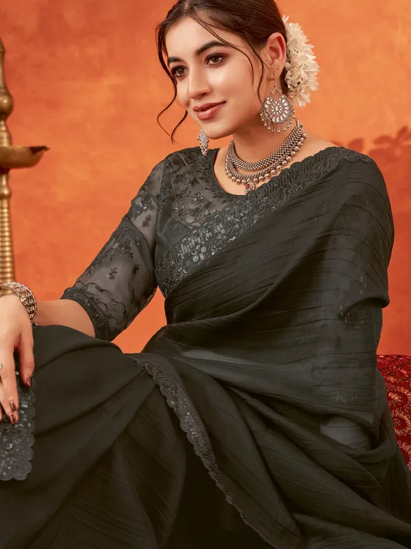 Latest black chiffon saree for party wear