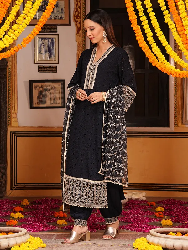 Latest black cotton kurti set