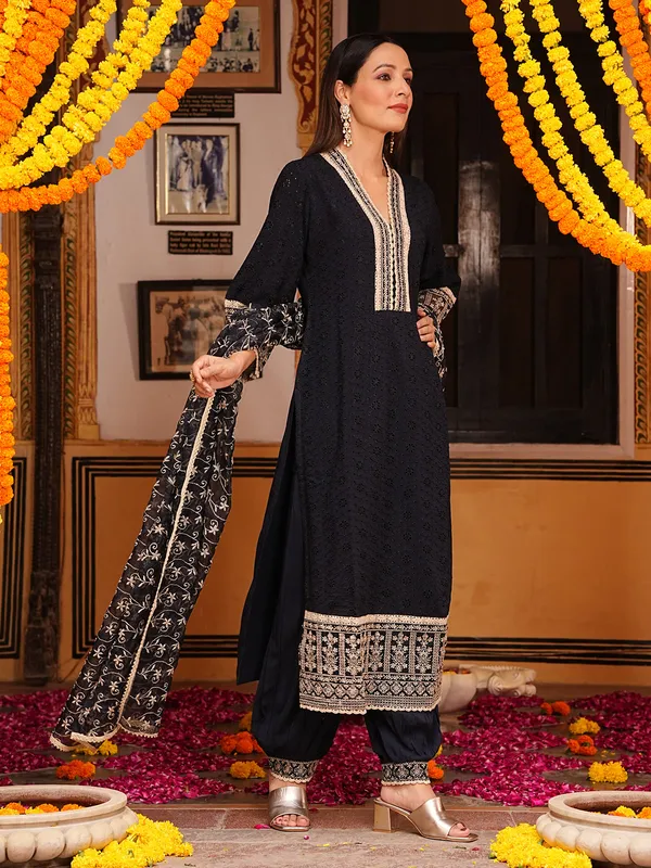 Latest black cotton kurti set