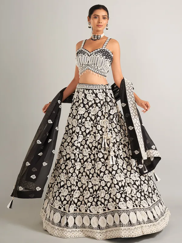 Latest black georgette lahenga choli for wedding