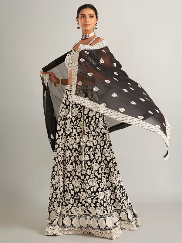 Latest black georgette lahenga choli for wedding