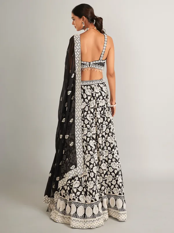 Latest black georgette lahenga choli for wedding
