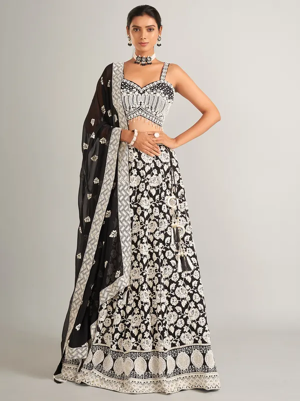 Latest black georgette lahenga choli for wedding