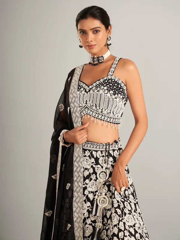 Latest black georgette lahenga choli for wedding