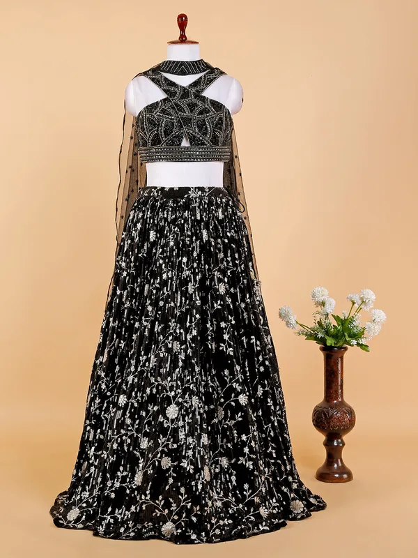 Latest black georgette lehenga choli with dupatta