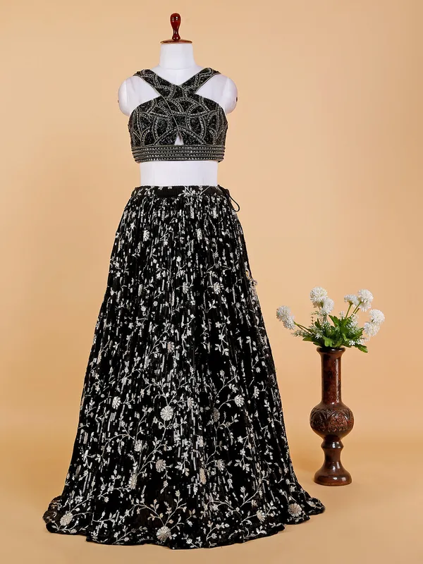 Latest black georgette lehenga choli with dupatta