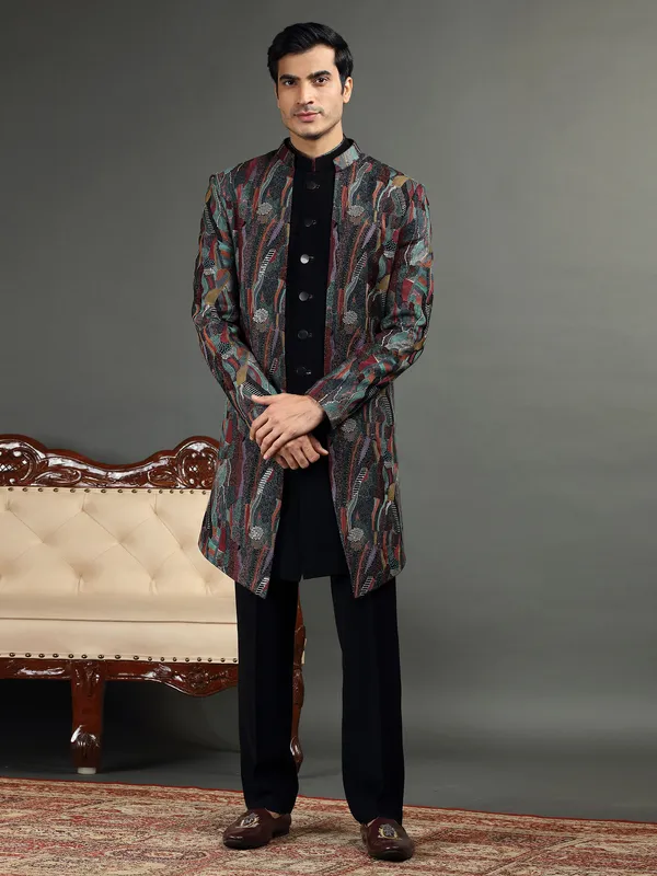Latest black indowestern in terry rayon