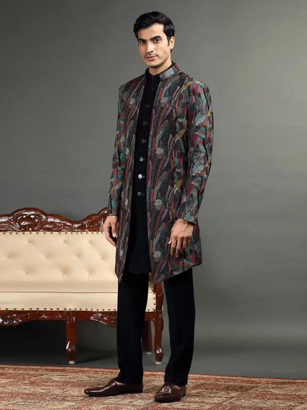 Latest black indowestern in terry rayon