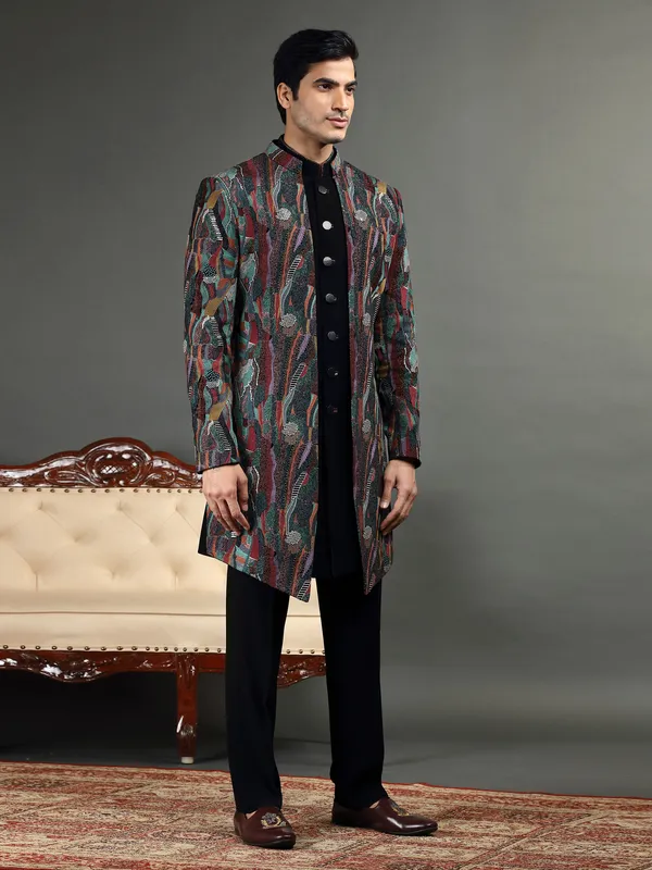 Latest black indowestern in terry rayon