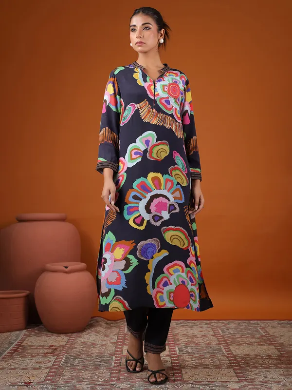 Latest black printed kurti set for festive