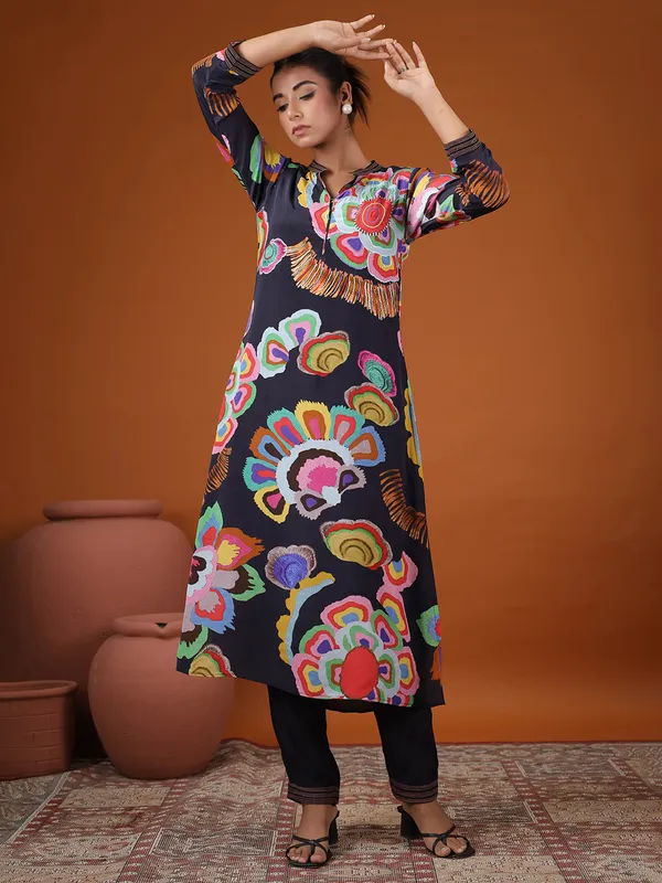 Latest black printed kurti set for festive