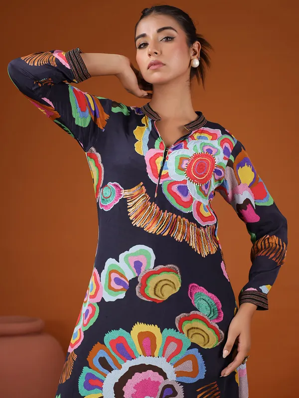 Latest black printed kurti set for festive